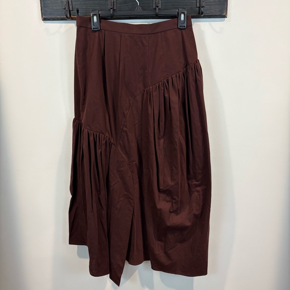 Nwt Akira Naka Jo Asymmetrical Gathered Brown Skirt Size 4